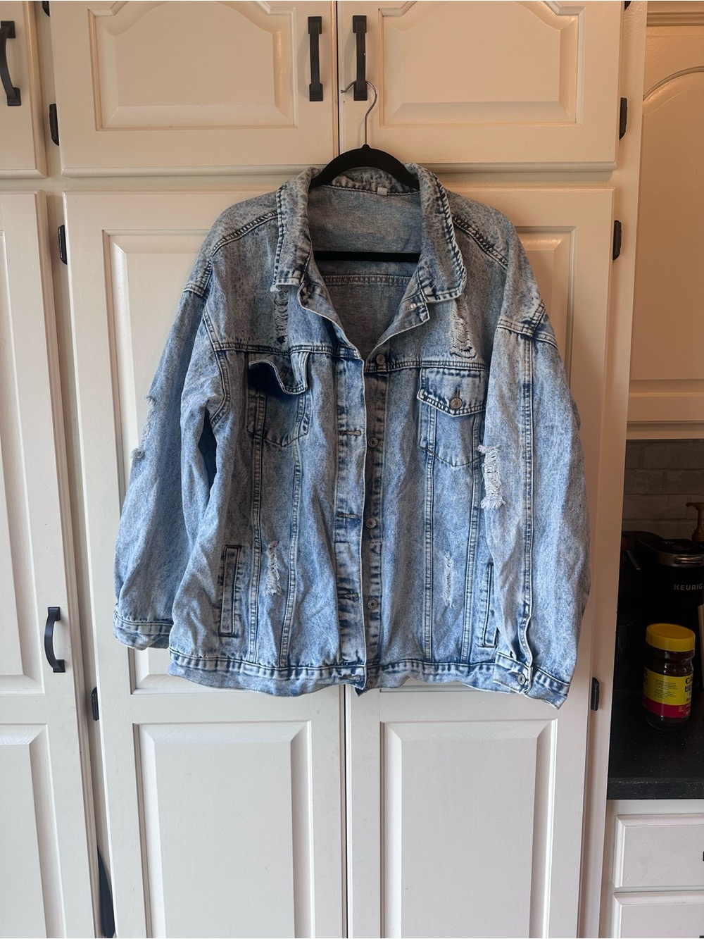 Light Wash Distressed Denim Jacket - Women